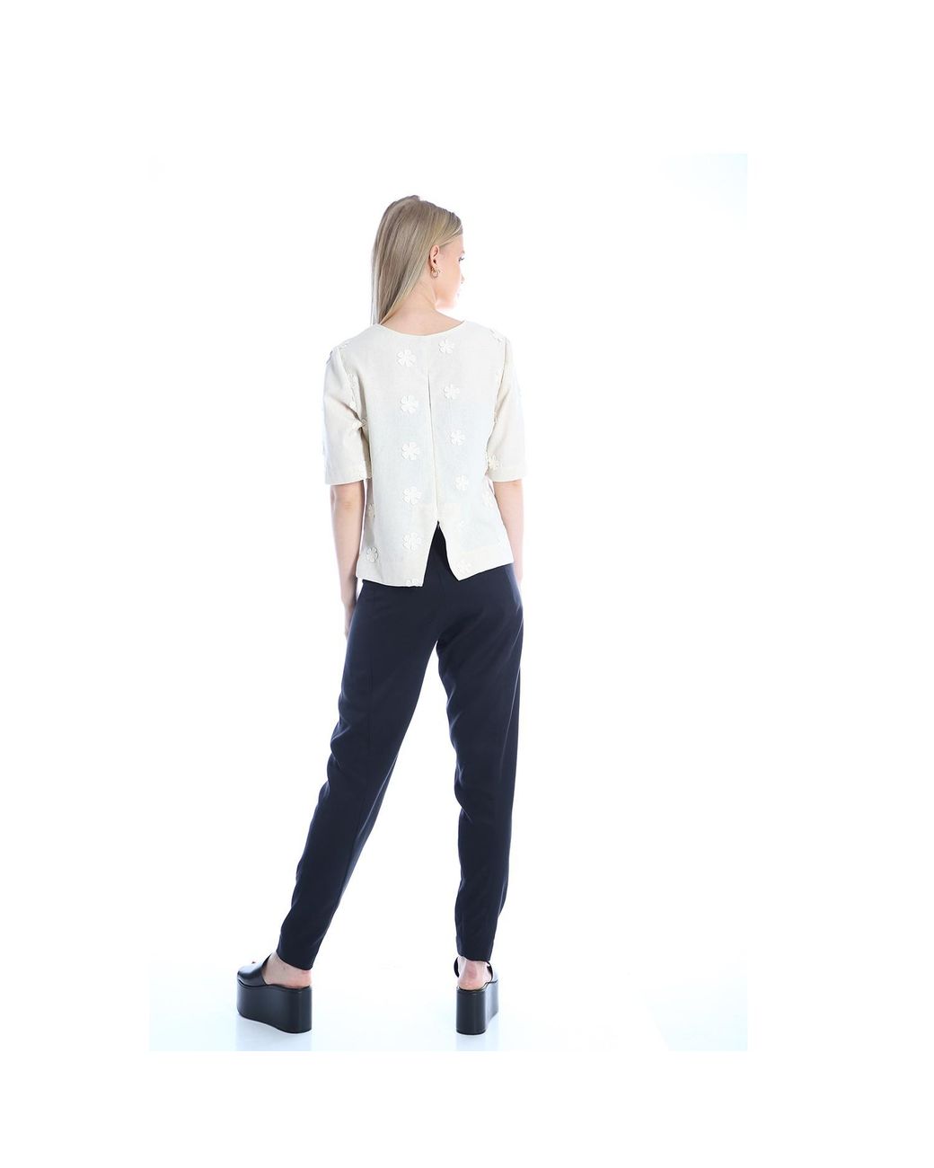 Silvia Serban Natural Neutrals 3D Flowers Blouse