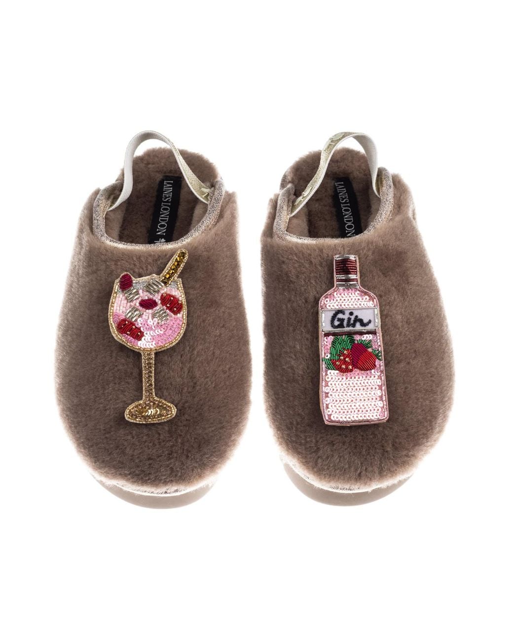 Laines London Brown Neutrals Flatform Cloud Closed Toe Slippers With Gin & Glass Brooches