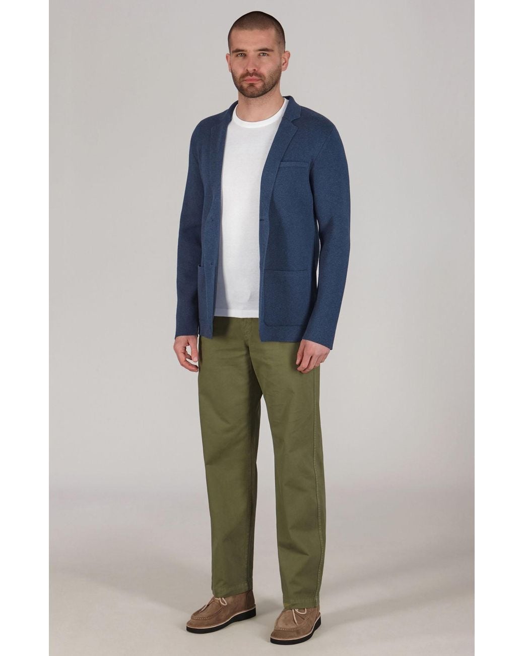 Paul James Knitwear Blue Lightweight Jaspe Cotton Albert Knitted Blazer for men