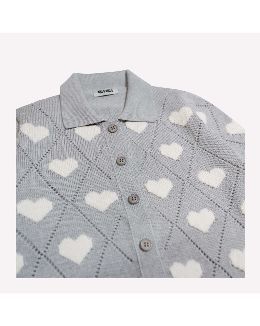 Gigi Knitwear Gray Love Polo Cardigan