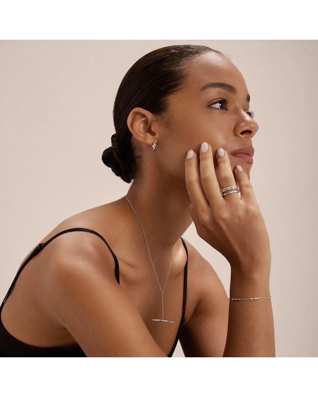 Vanhi White Colette Droop Link Huggie Earrings