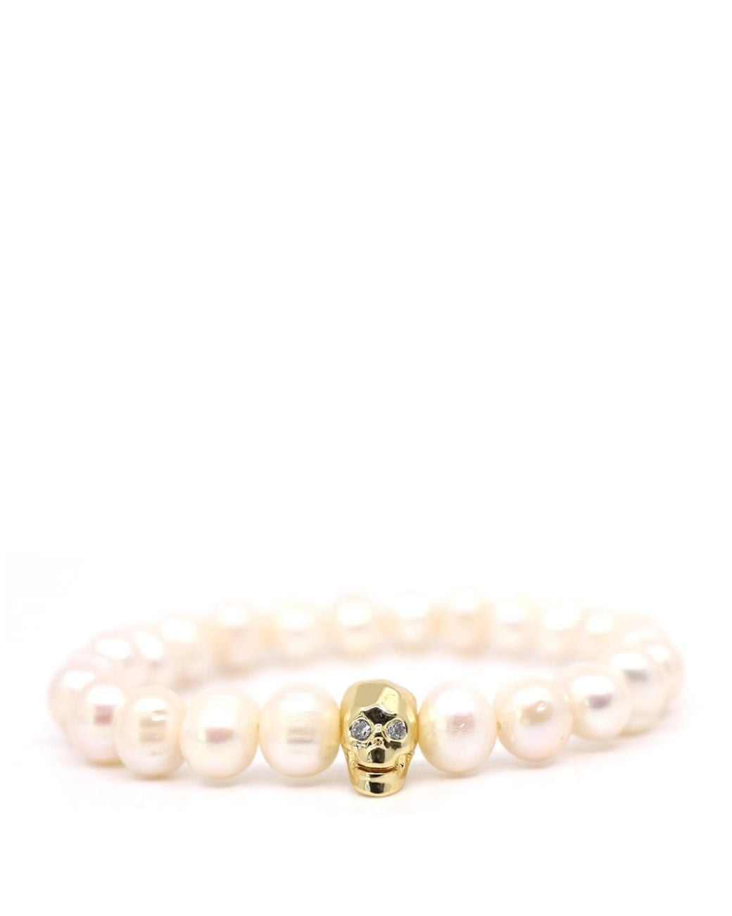Shar Oke Metallic Freshwater Pearl & Skull & Cubic Zironia Beaded Bracelet for men