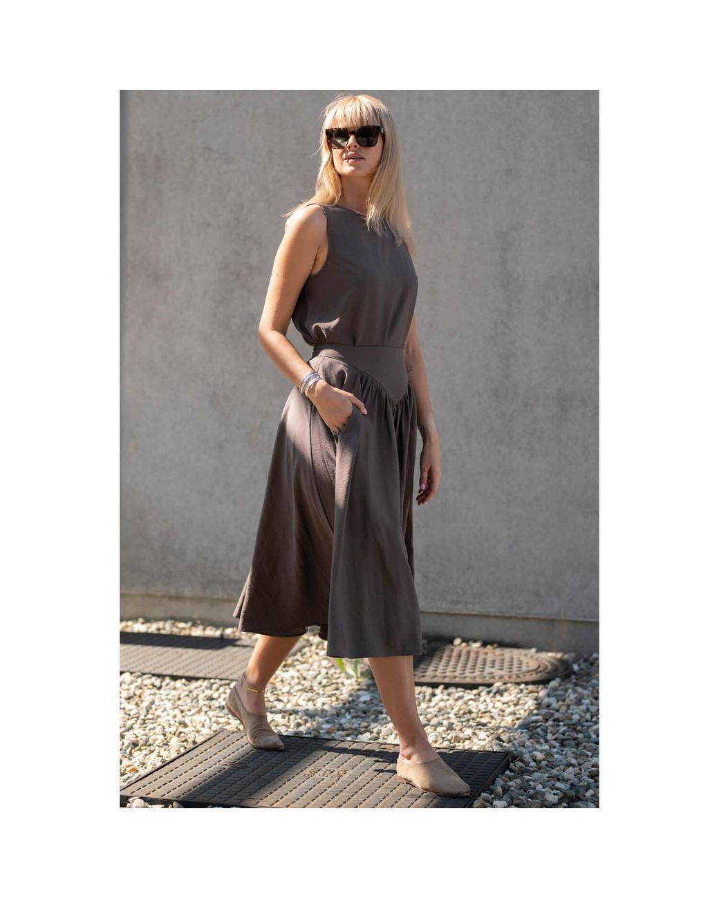 Oh!Zuza Gray Neutrals Echo Viscose Midi Skirt With Pockets – Cocoa