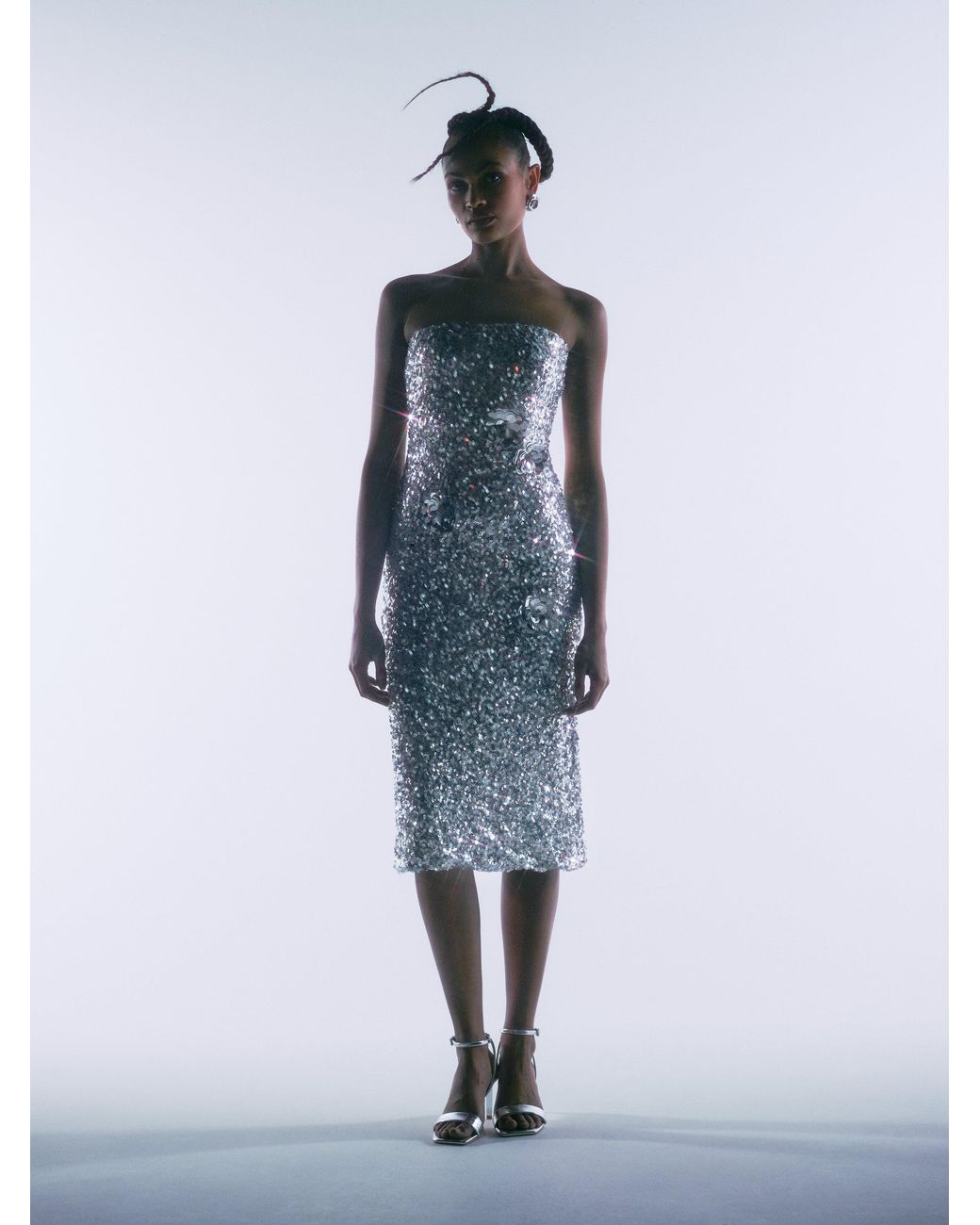 Sour Figs Gray Floral Embellished Sequin Dress