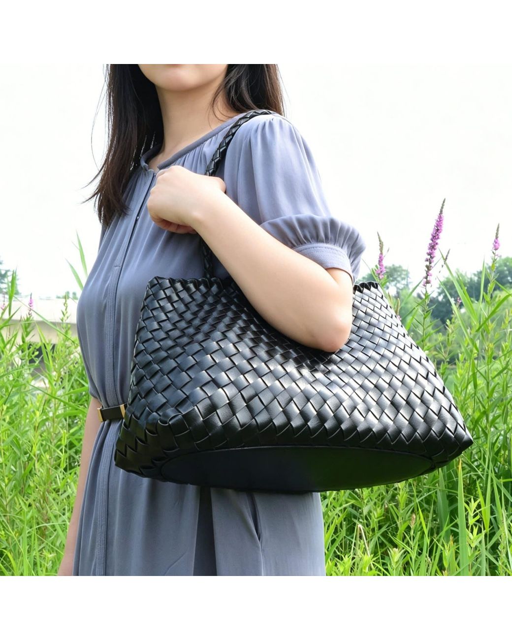 Rimini Black Woven Vegan Leather Carry On Bag