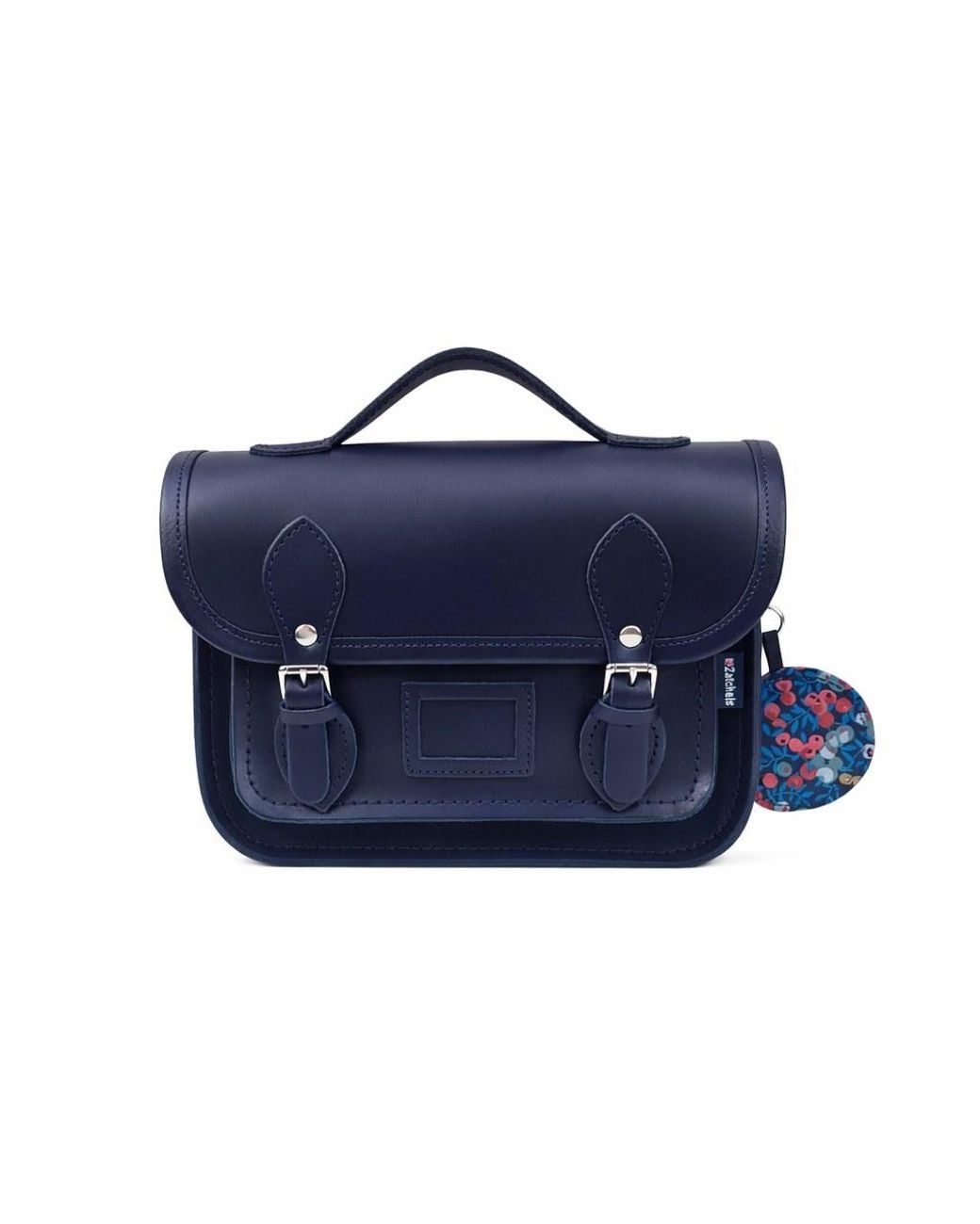 Zatchels Blue Floral Lined Leather Midi Satchel