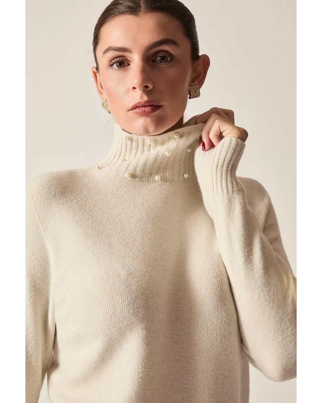 James Lakeland White Neutrals Pearl Neck Jumper