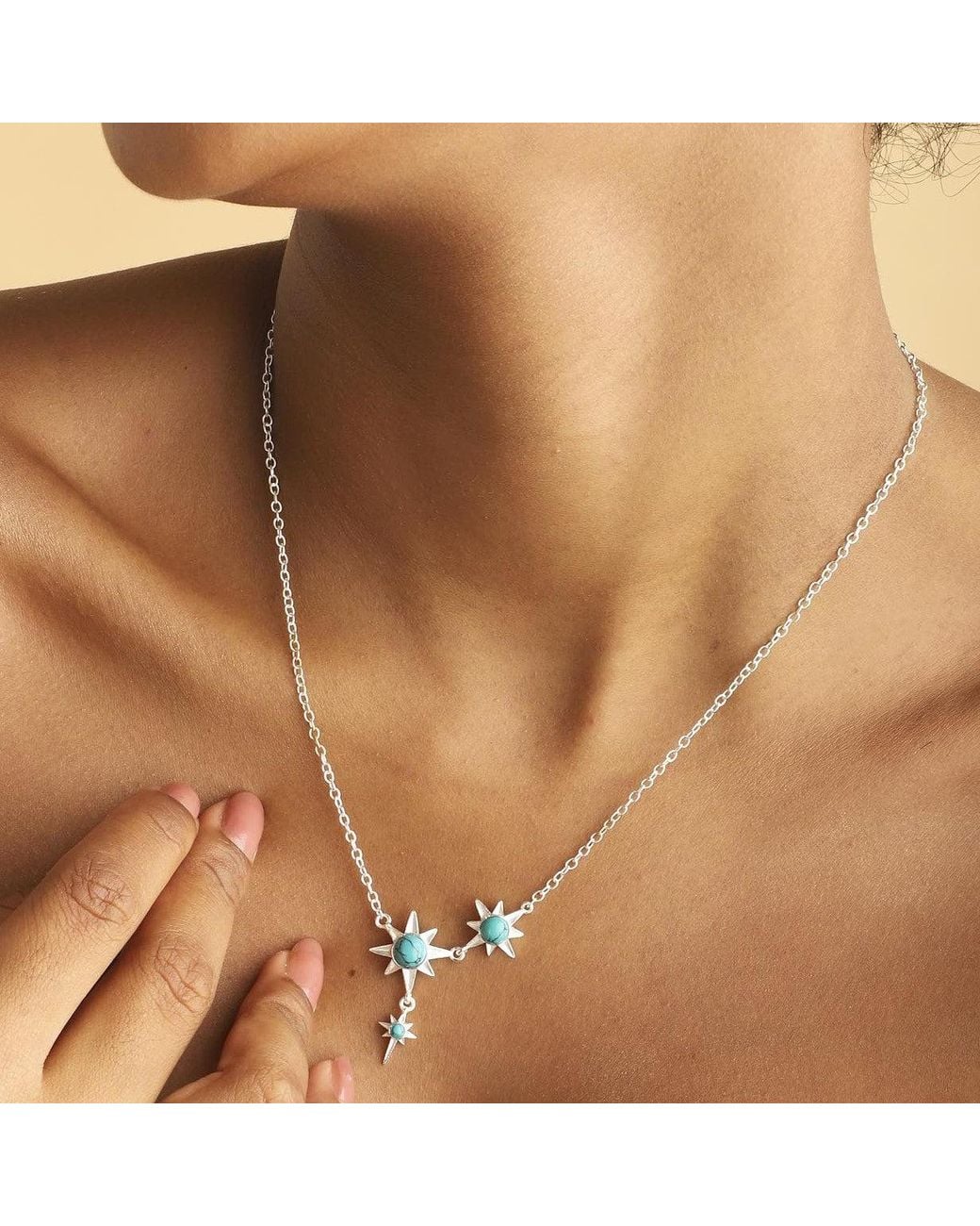 Lila Rasa Metallic Celestial North Star Necklace Gemstone