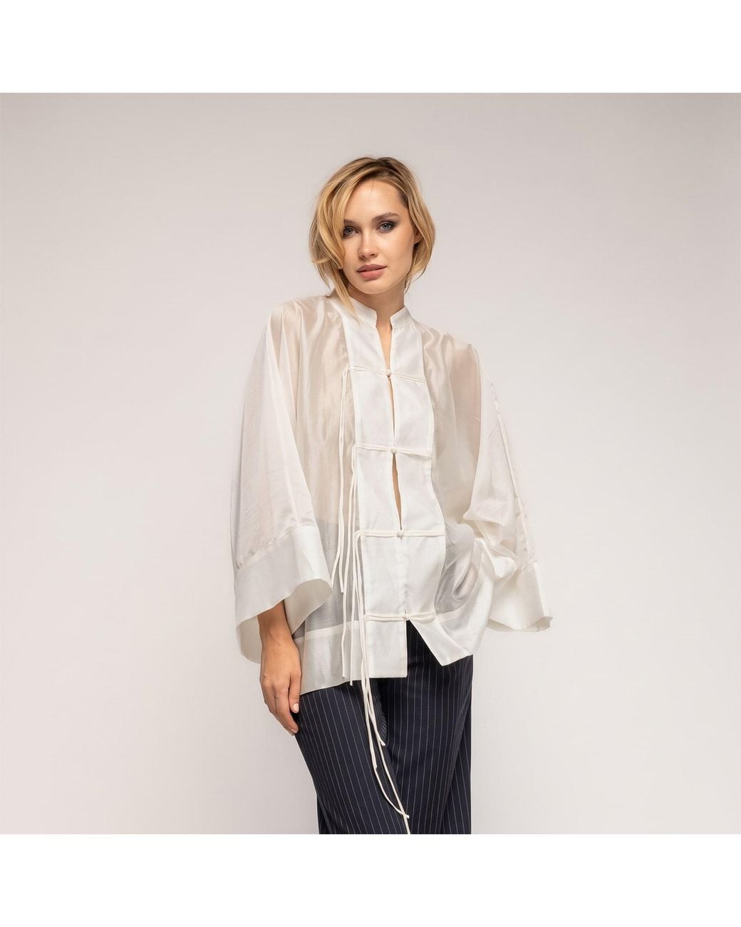 Tantra Spain Sl Natural Neutrals Oversized Shirt With A Japanese-Style Closure, Mandarin Collar Ecru