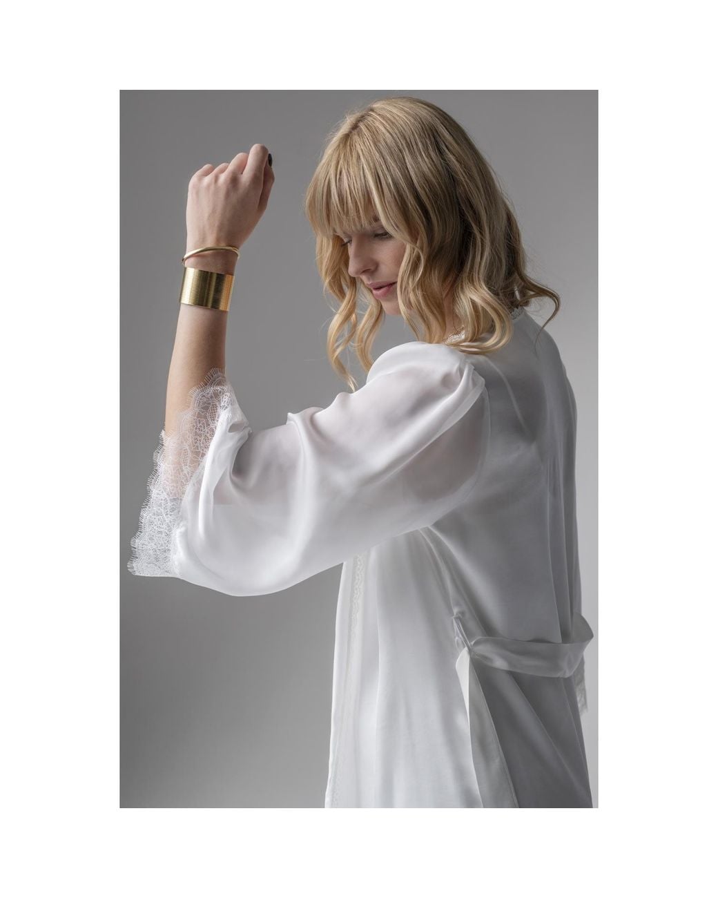 Oh!Zuza White Grace Satin Viscose Midi Robe Chiffon Lace Cream