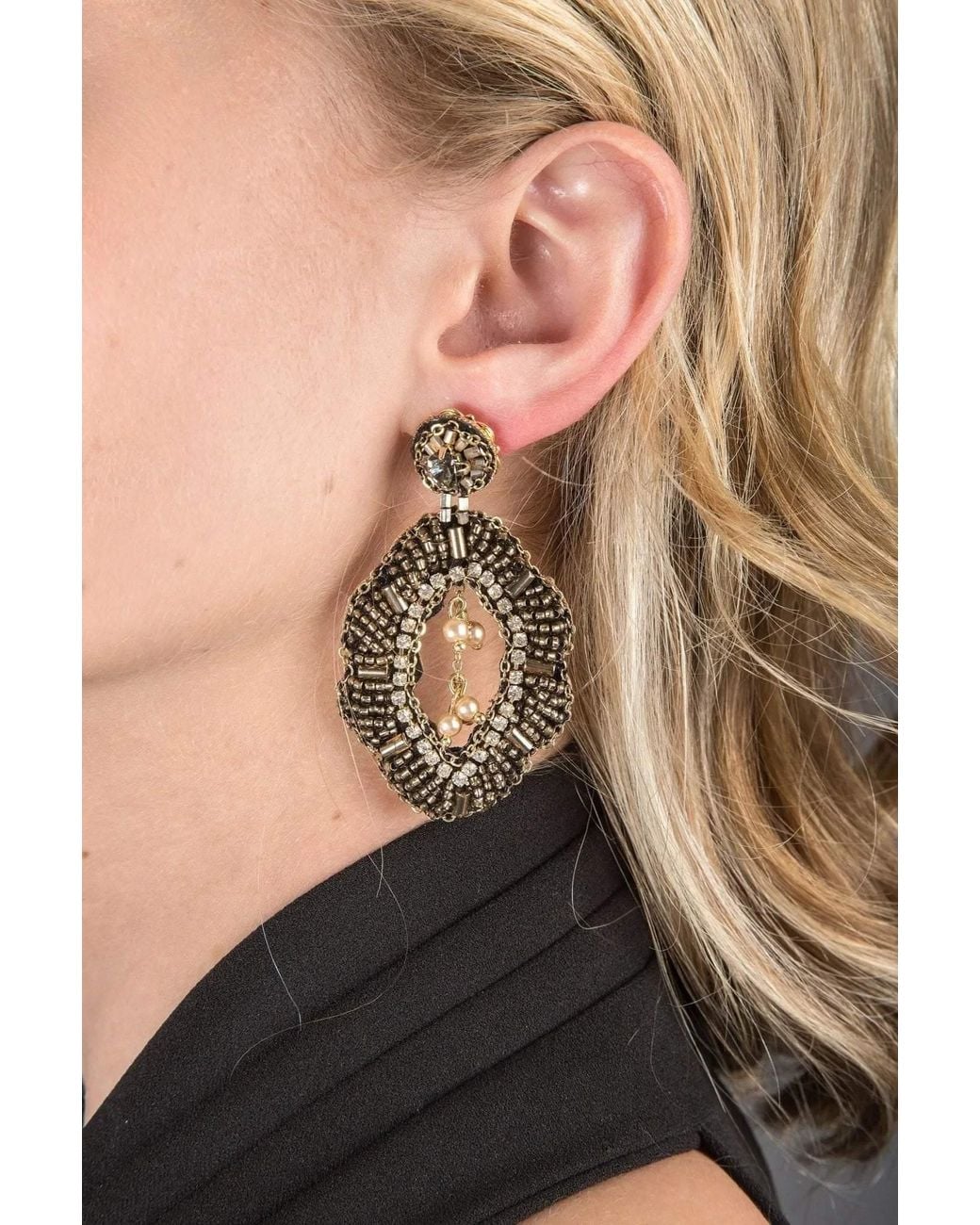 Saachi Metallic Rococo Beaded Statement Earring