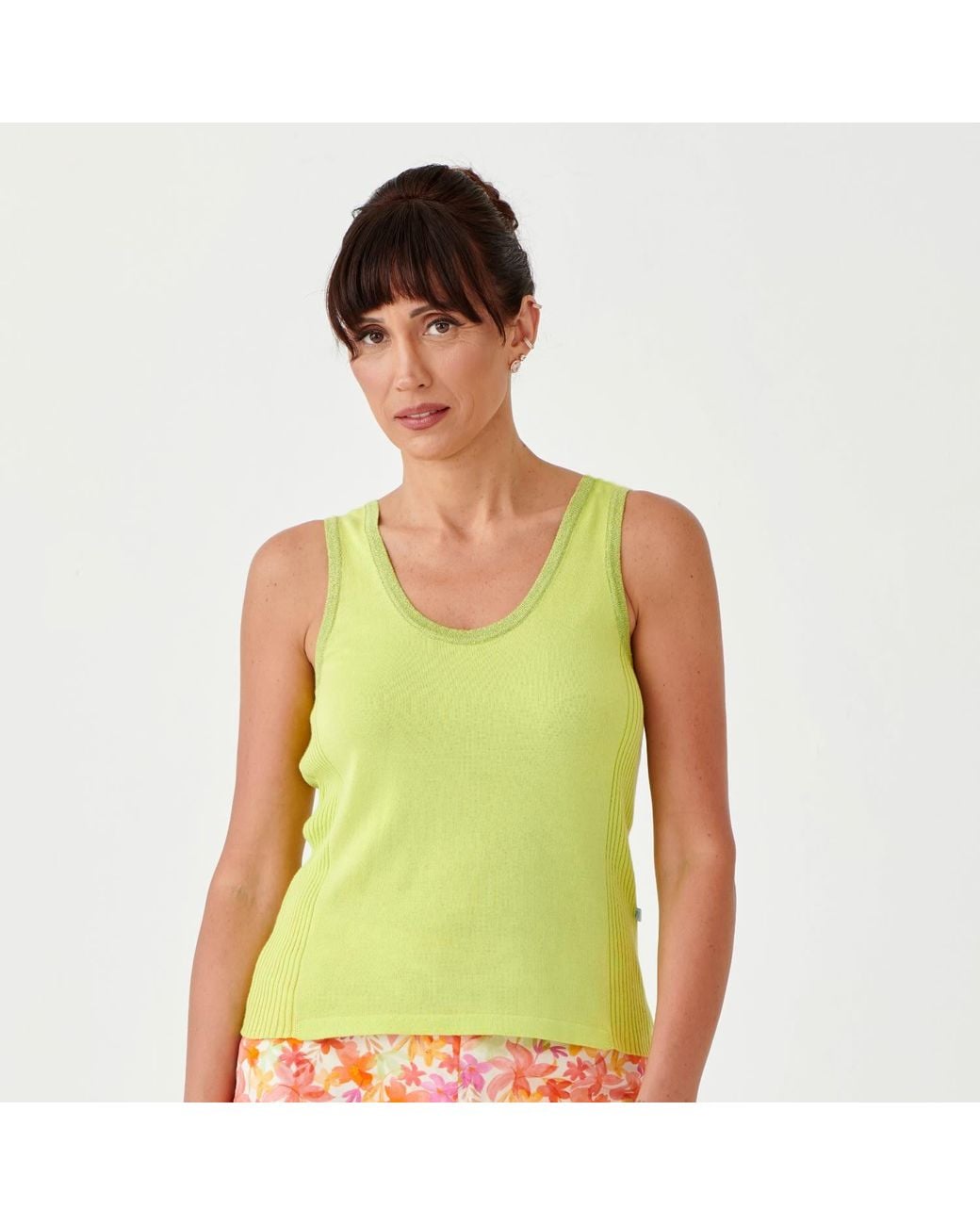 Perlavera Green Pompon Apple Knitted Singlet With Side Ribs