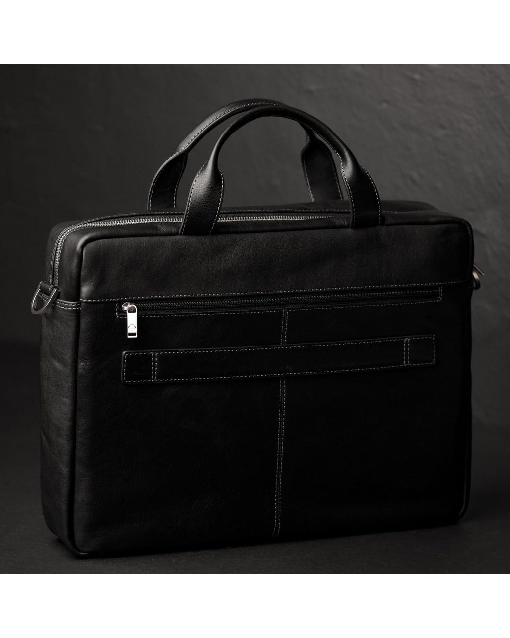 Time Resistance Black Large Leather Briefcase Laptop Bag for men