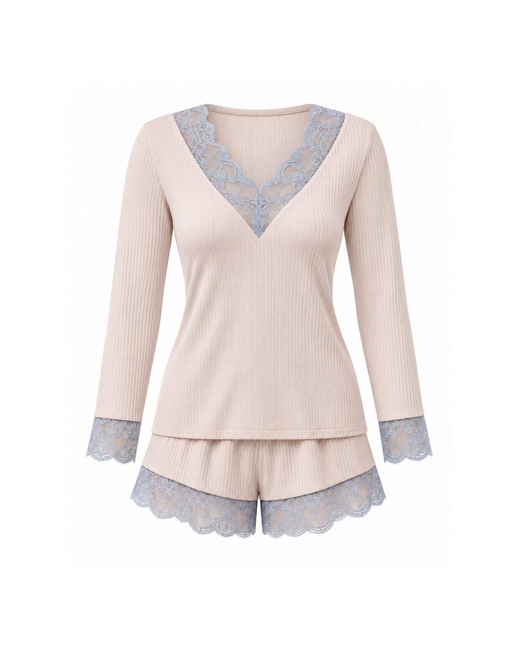 Oh!Zuza Pink Neutrals Santal Lace Trim Pyjama Short Set – Vanilla
