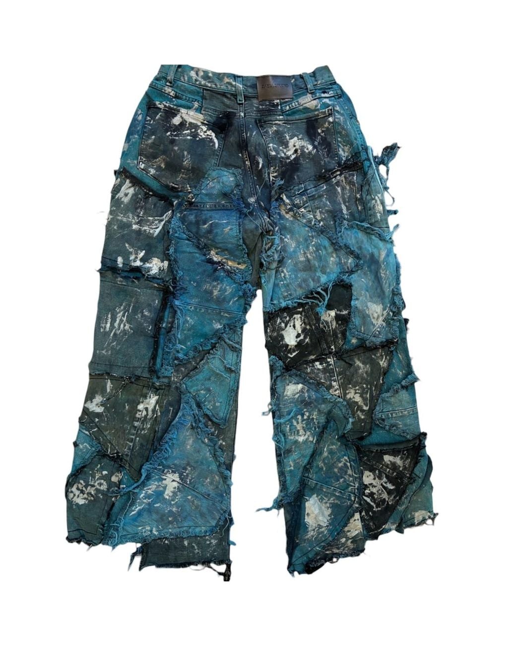 Zasta Studio Blue Wearable Ruins Shredded Wide Leg Colored Denim Pants F