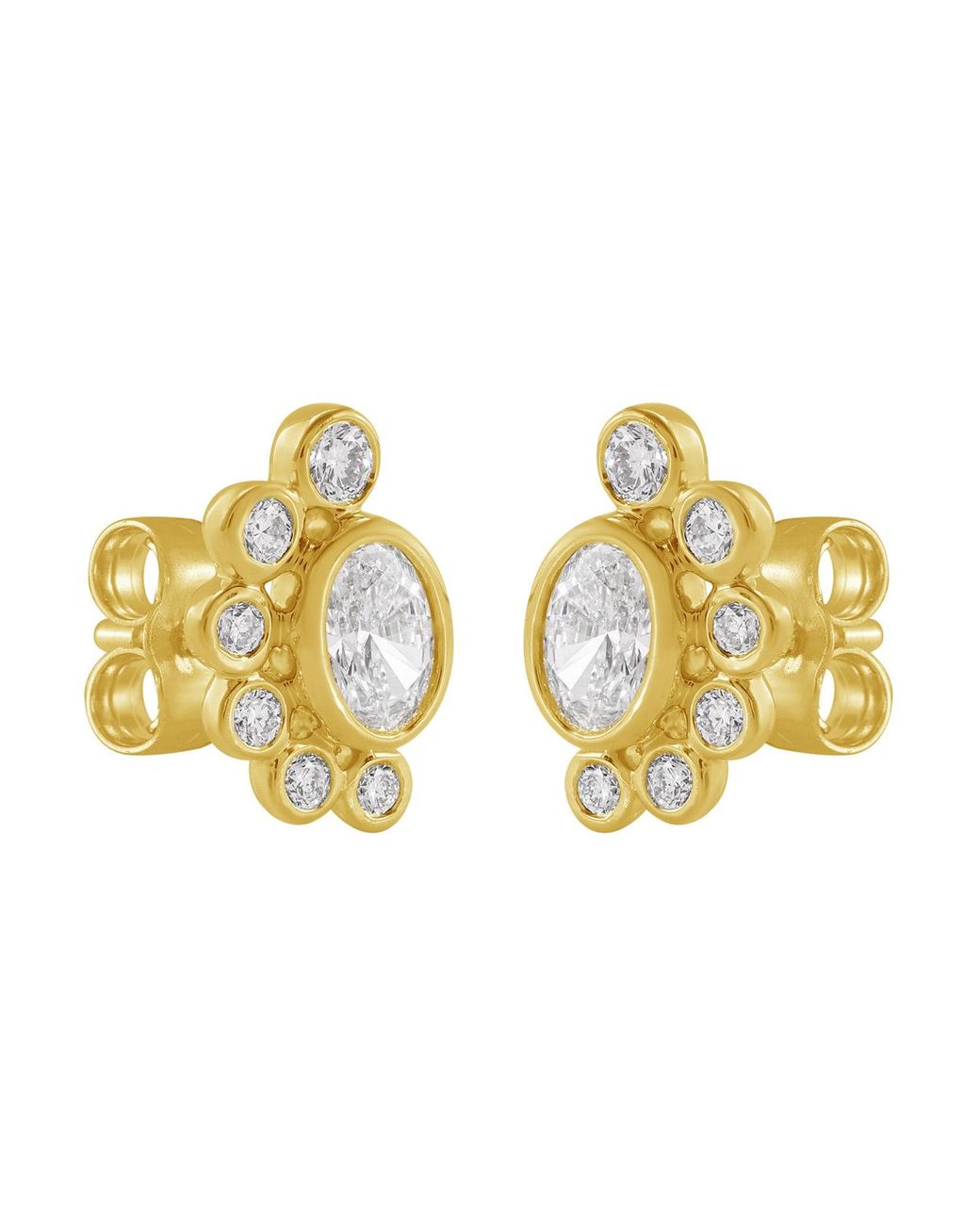 Artisan Metallic 14K Oval Diamond Cluster Stud Earrings