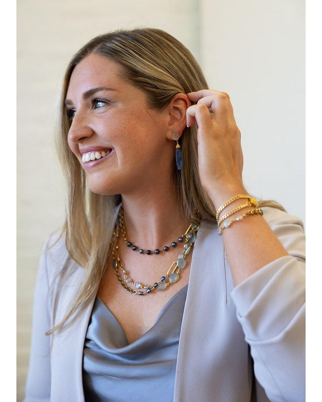 Loni Paul Jewelry Metallic Moonstone, Kyanite, Aquamarine & Pearl Short Necklace
