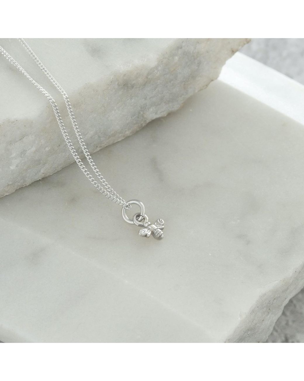 Lime Tree Design Metallic Mini Bee Charm Necklace Sterling Silver
