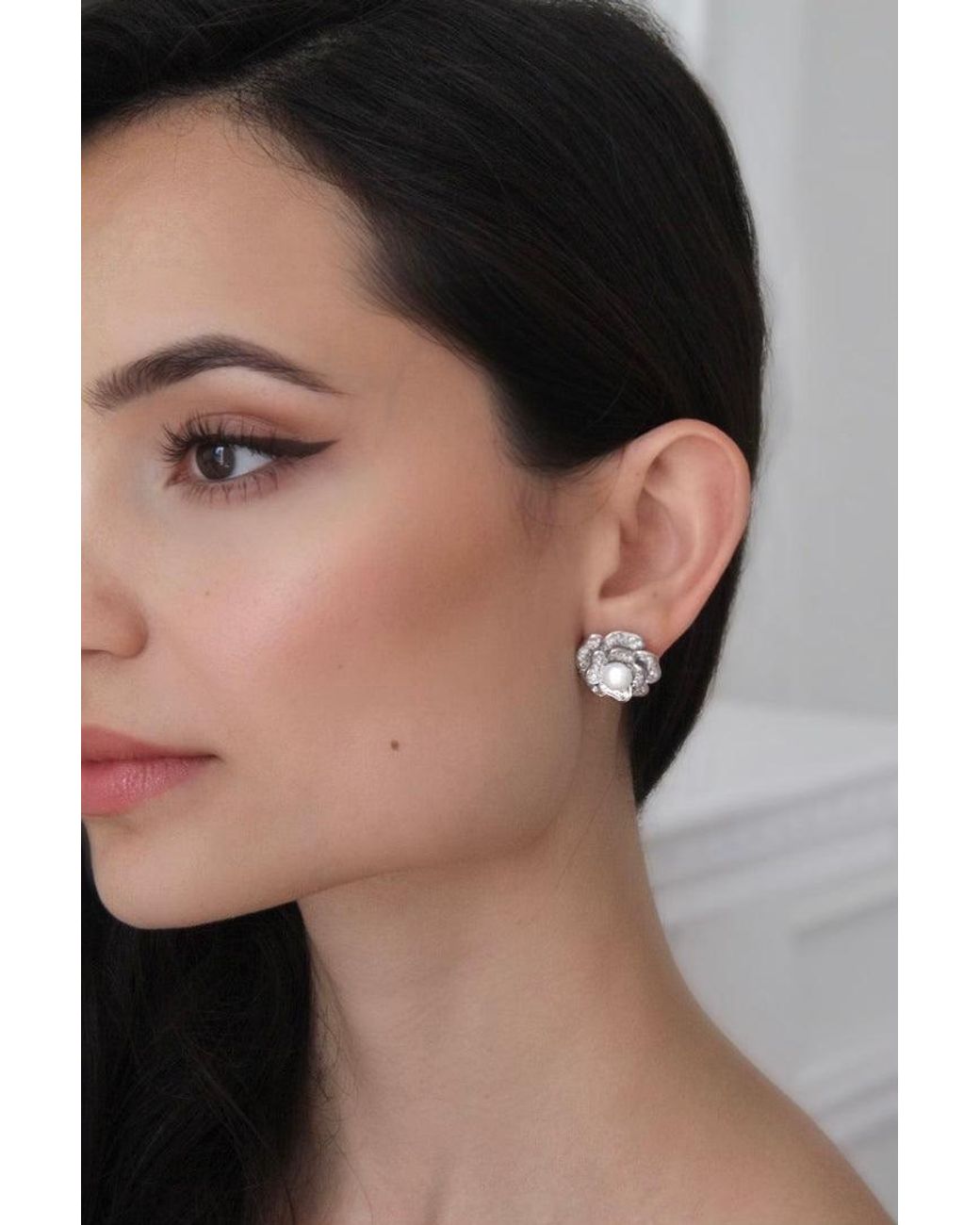 Santinni Metallic Tsarina Flower & Freshwater Pearl Earrings
