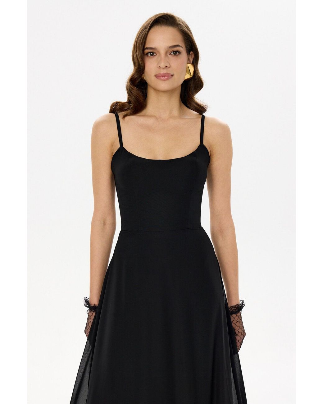 POST MERIDIEM Black Flounce Bustier Midi Dress