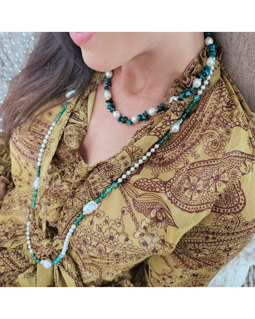 Farra Metallic Baroque Pearls With Gemstone Long Necklace