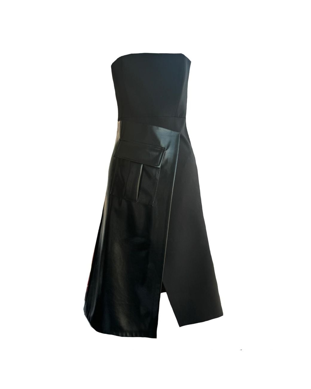Mirimalist Black Savile Strapless Midi Dress