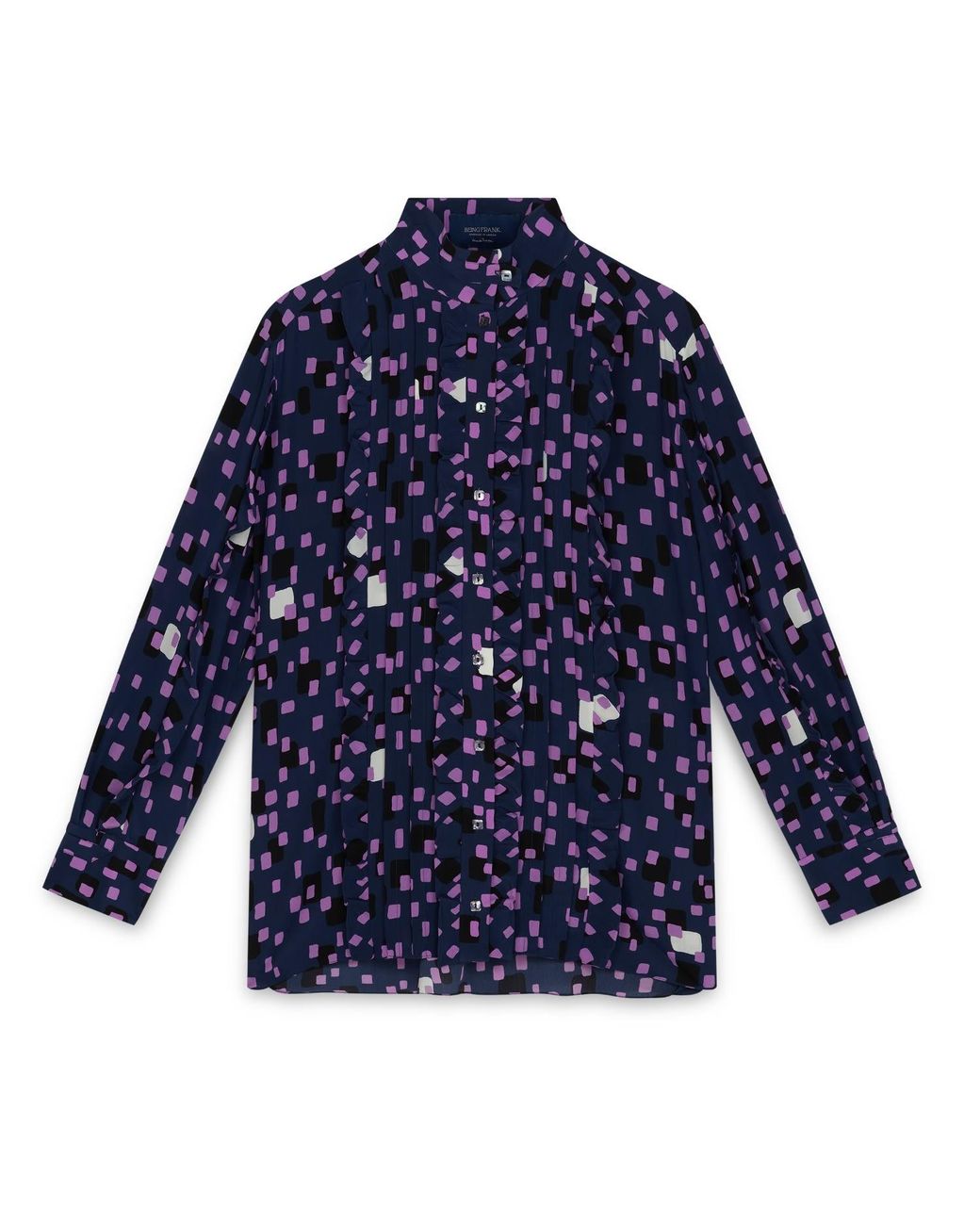Amanda Thompson Couture Blue Frankie Shirt Abstract Silk Print