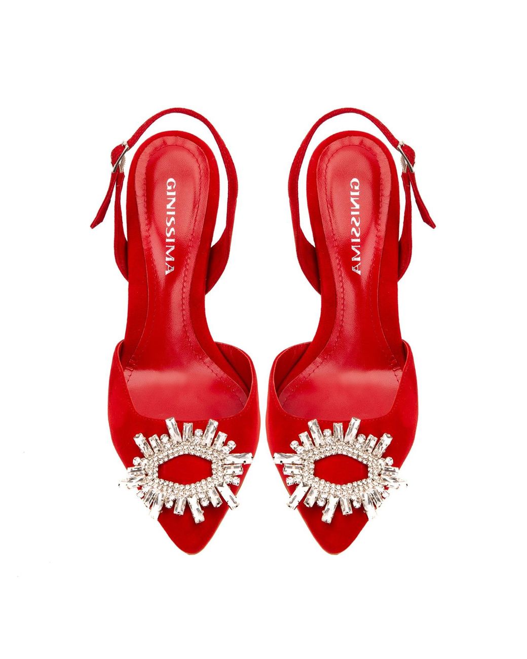 Ginissima Red Alice Shoes With Crystal Brooch