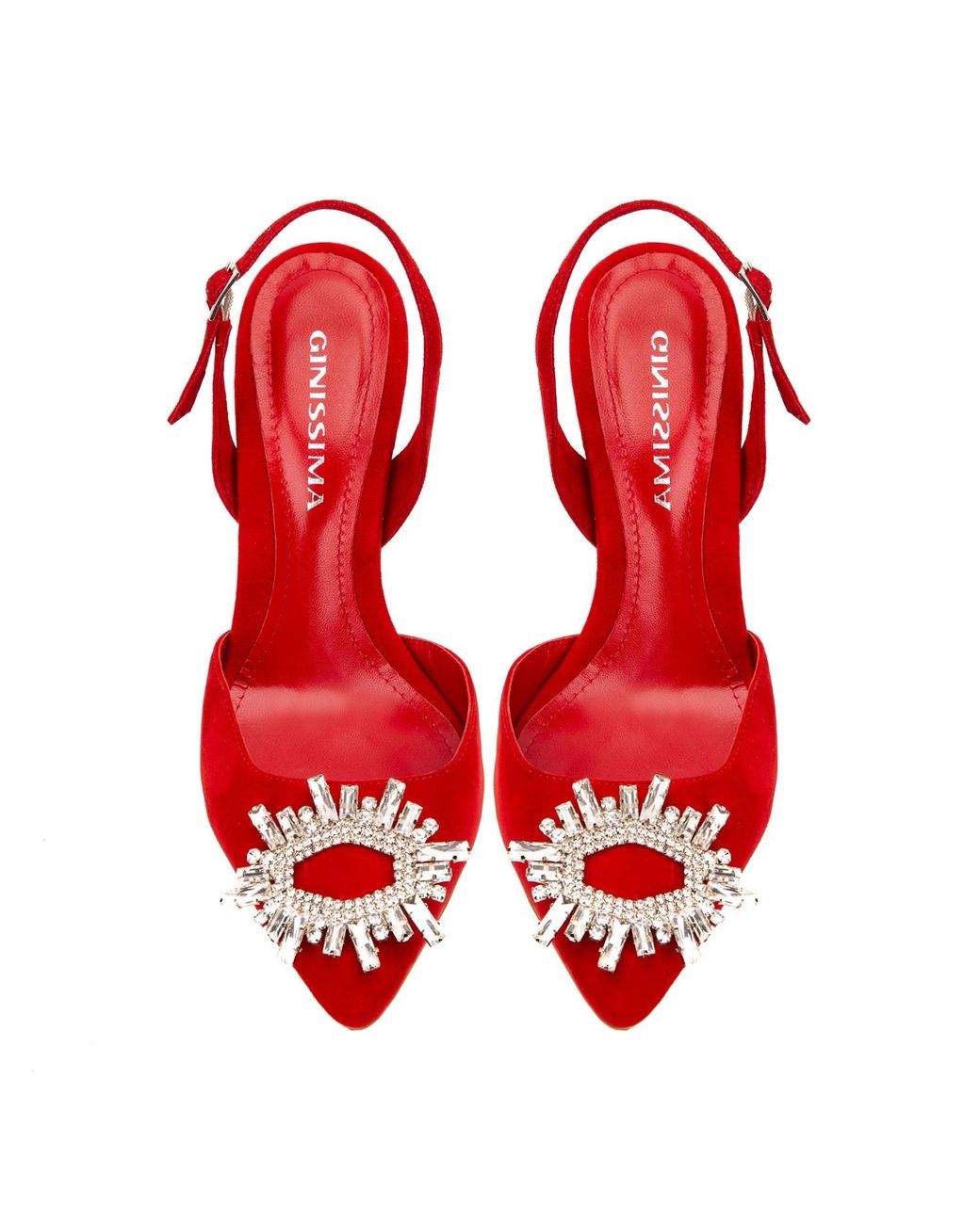 Ginissima Red Alice Shoes With Crystal Brooch