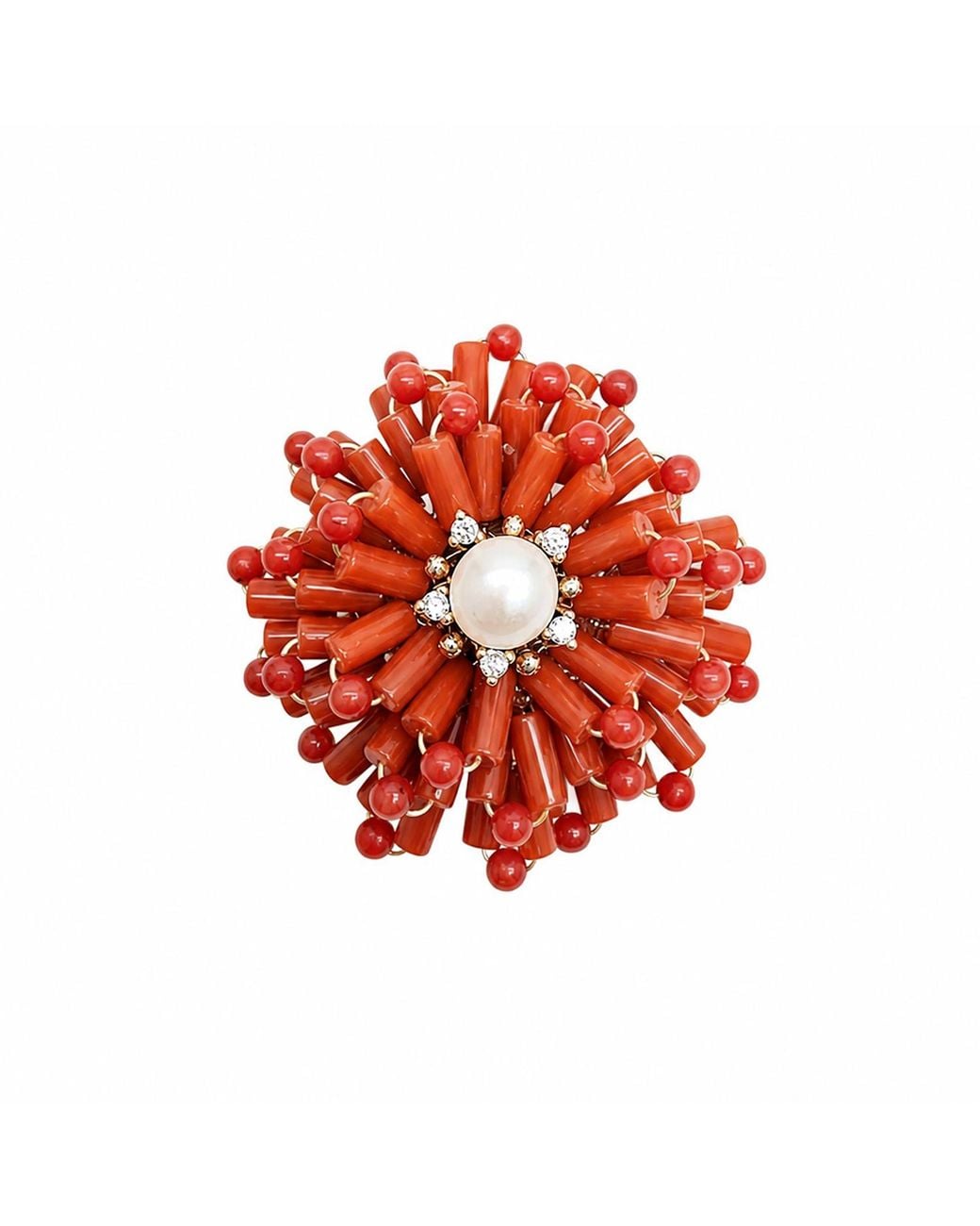 Farra Red Flower Handcrafted Bamboo Coral Brooch