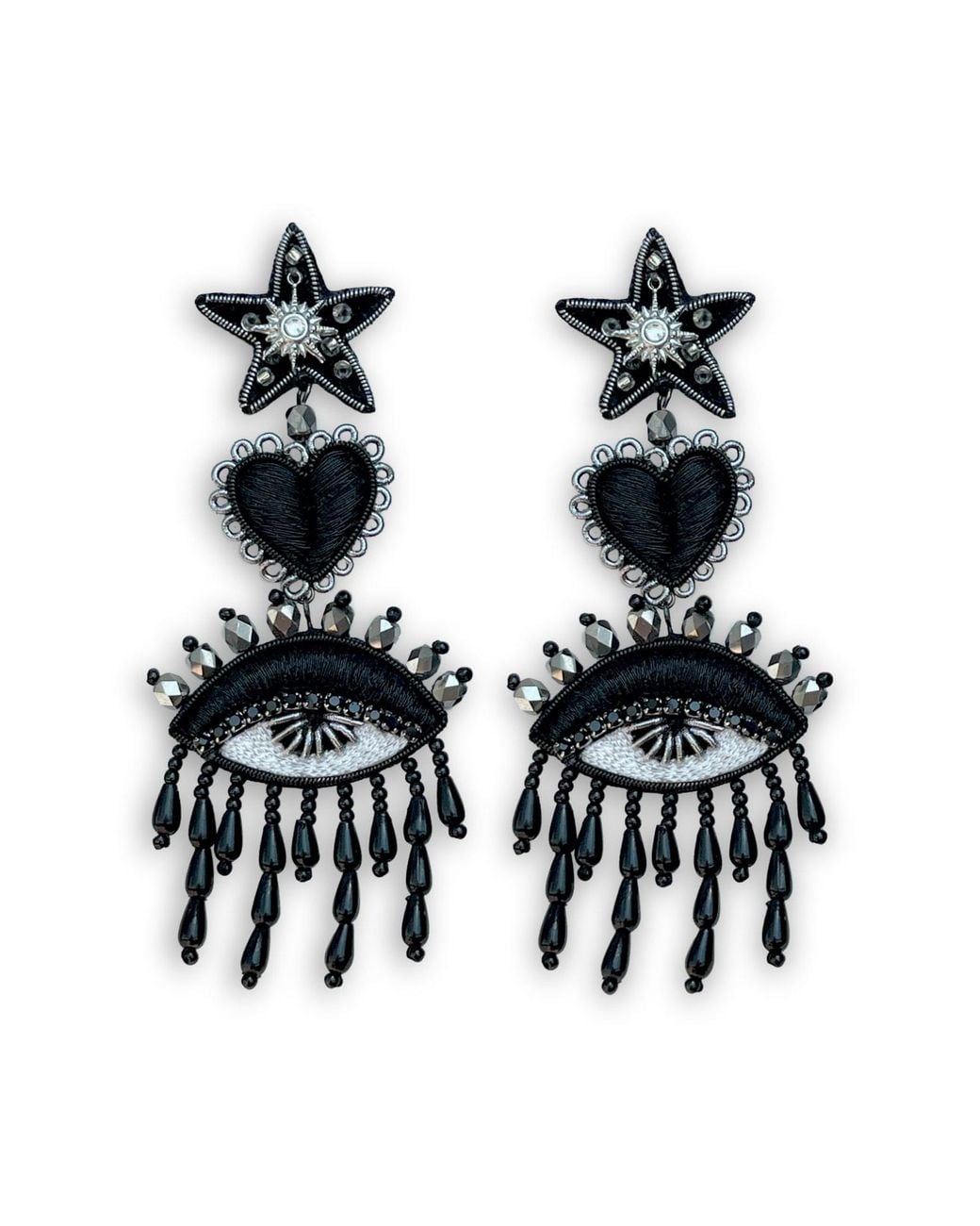 VETKA Black Three-Part Statement Earrings – Dark Charm