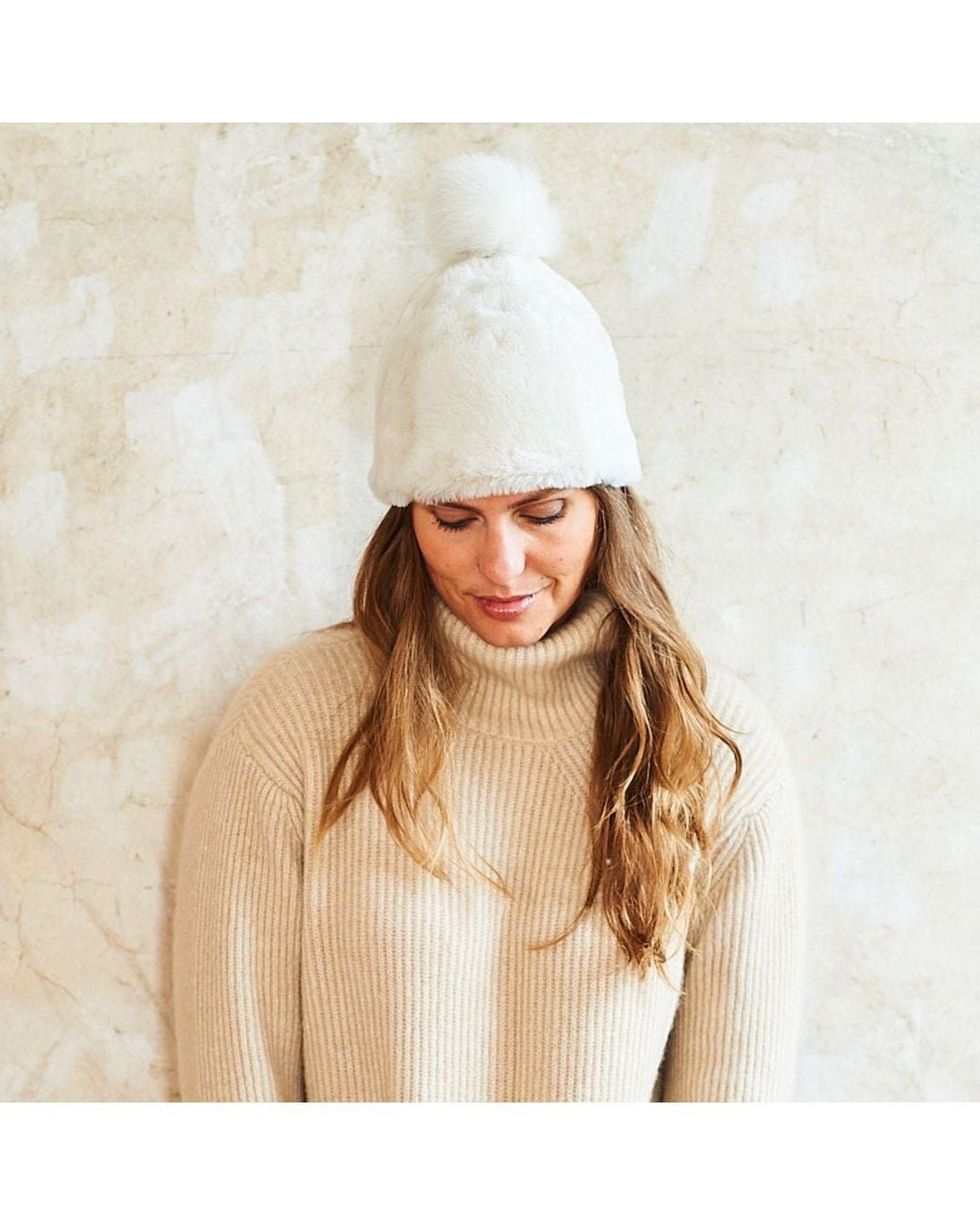 Owen Barry Gray Toscana Beanie Hat With Pom Ivory