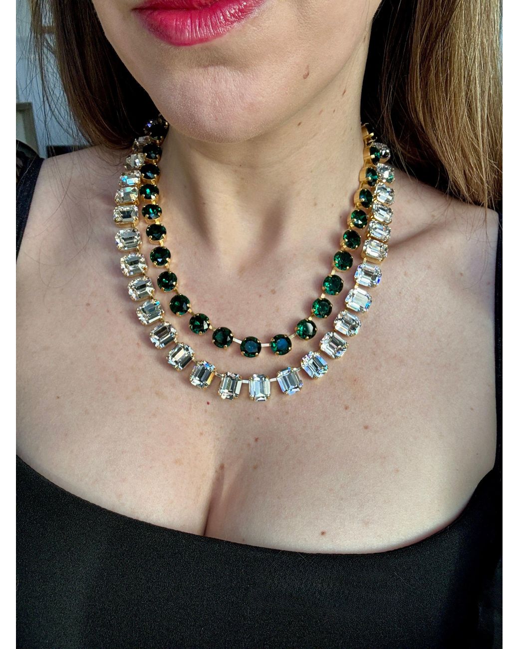 Laura Gray Green Adjustable Emerald Crystal Riviera Necklace