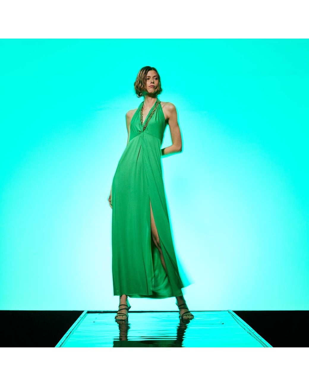 N'Onat Green Golden Chain Party Maxi Dress