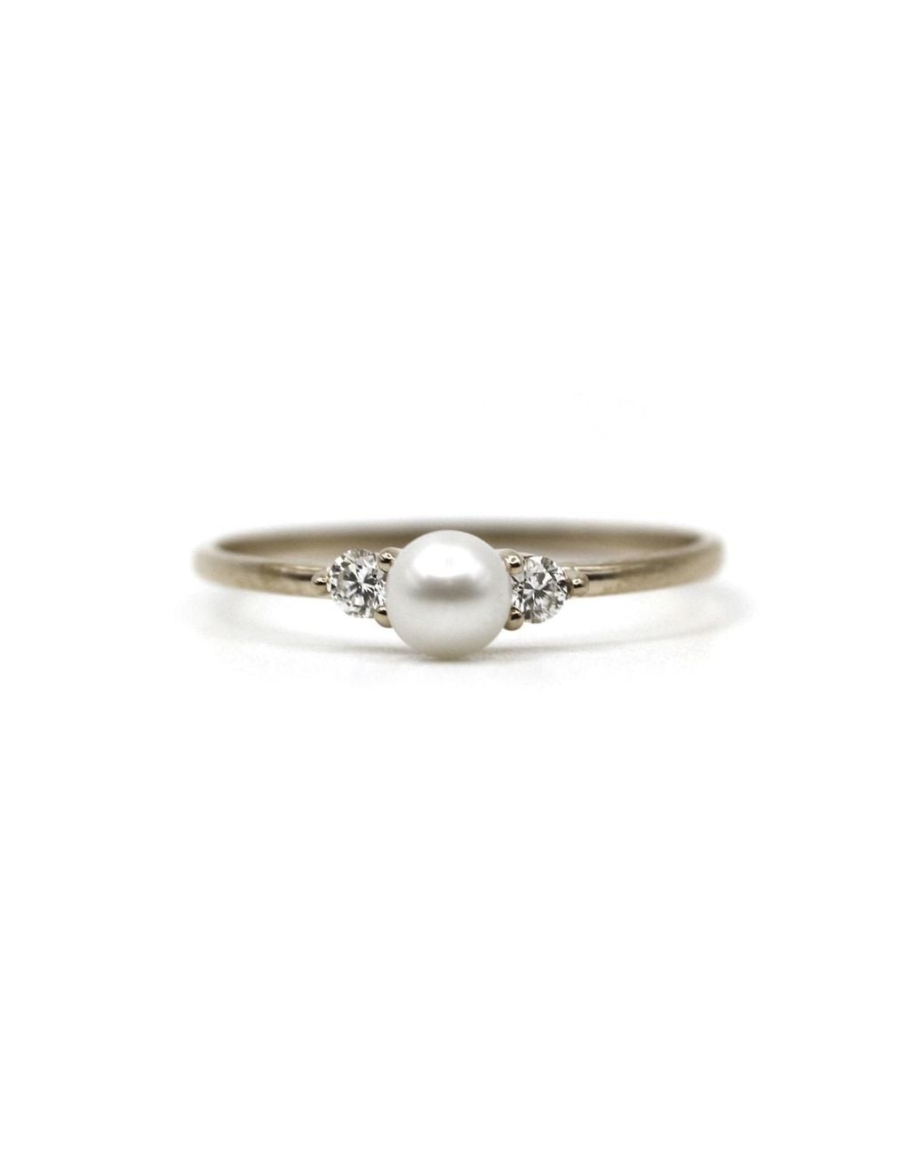 VicStoneNYC Fine Jewelry White Art Deco Akoya Pearl Engagement Wite Ring