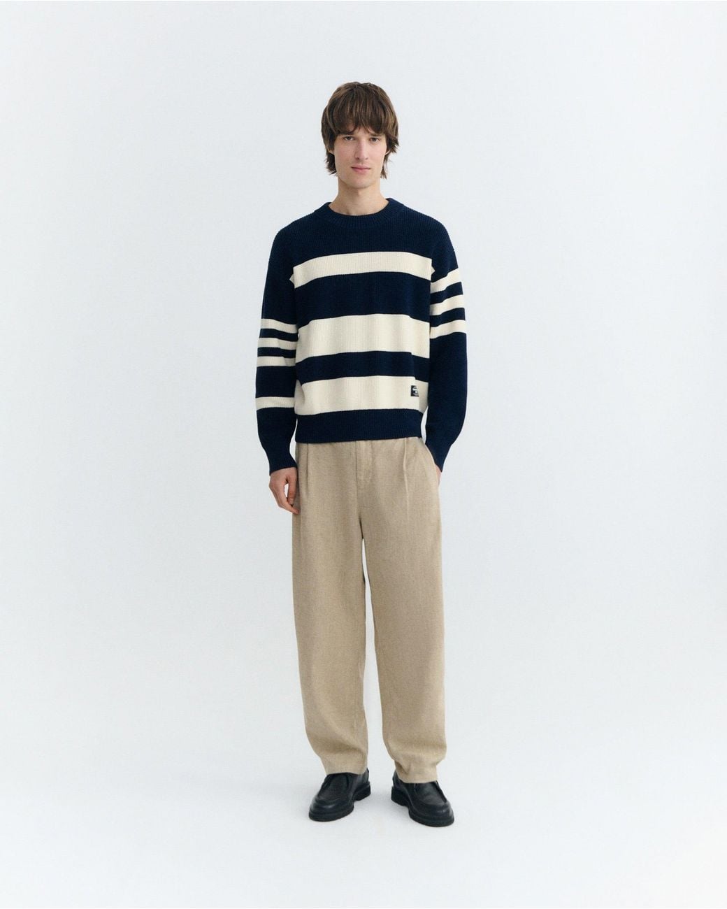 Thinking Mu Blue Organic Cotton Striped Sweater Santos for men