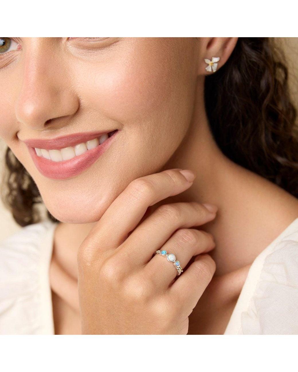 Isla Silver Blue Dainty Three Opal Ring