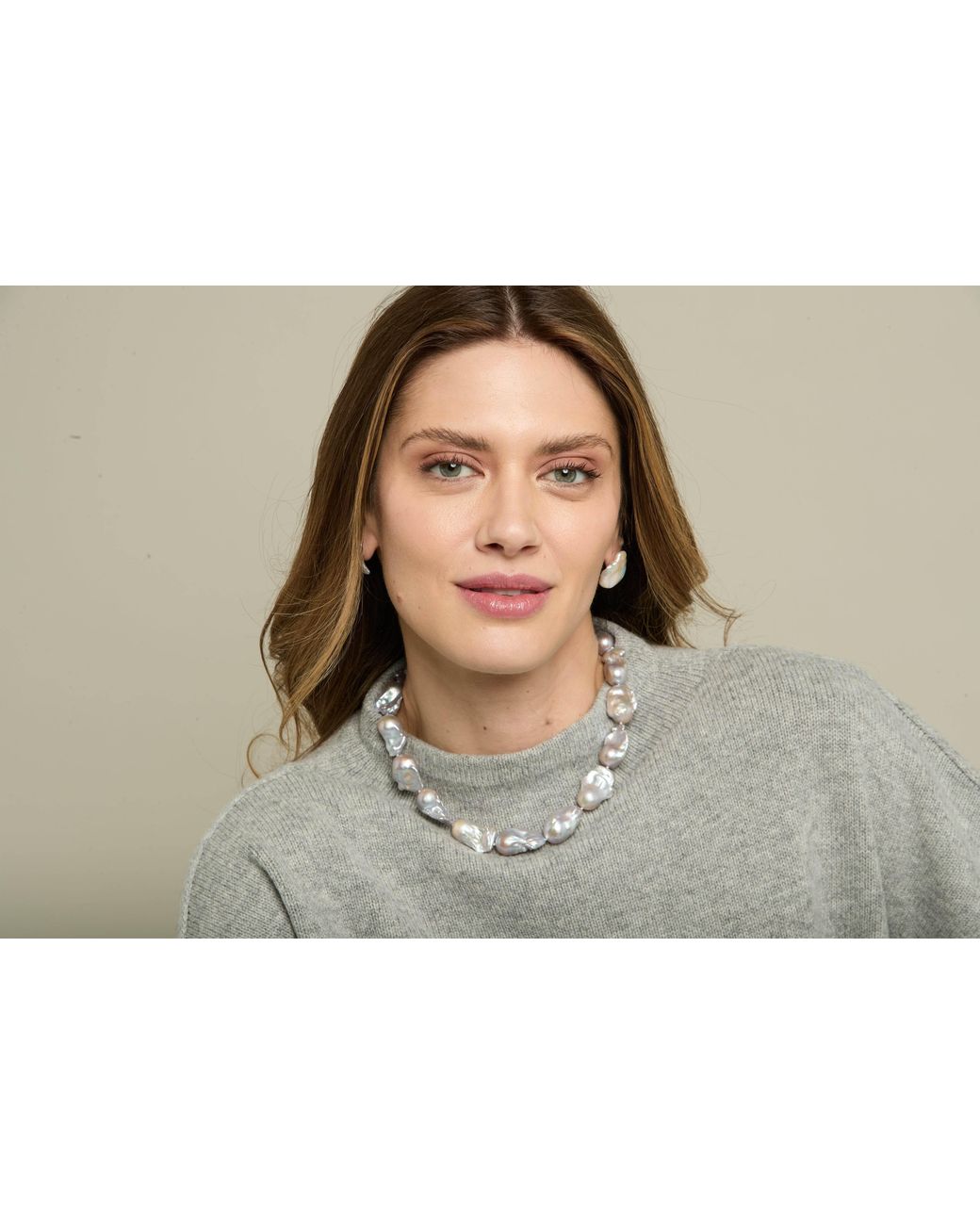 Pearls of the Orient Online Metallic Decus Large Cultured Freshwater Baroque Pearl Necklace