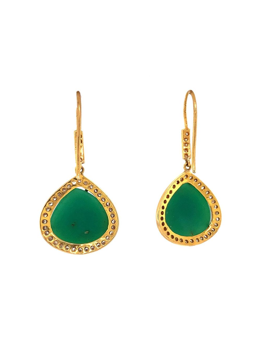 Artisan Green Chrysoprase Drop Earrings With Diamond Halo