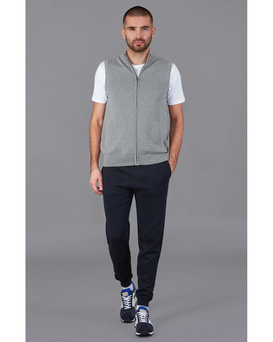Paul James Knitwear Gray Lightweight Cotton Zip Through Andrew Gilet for men