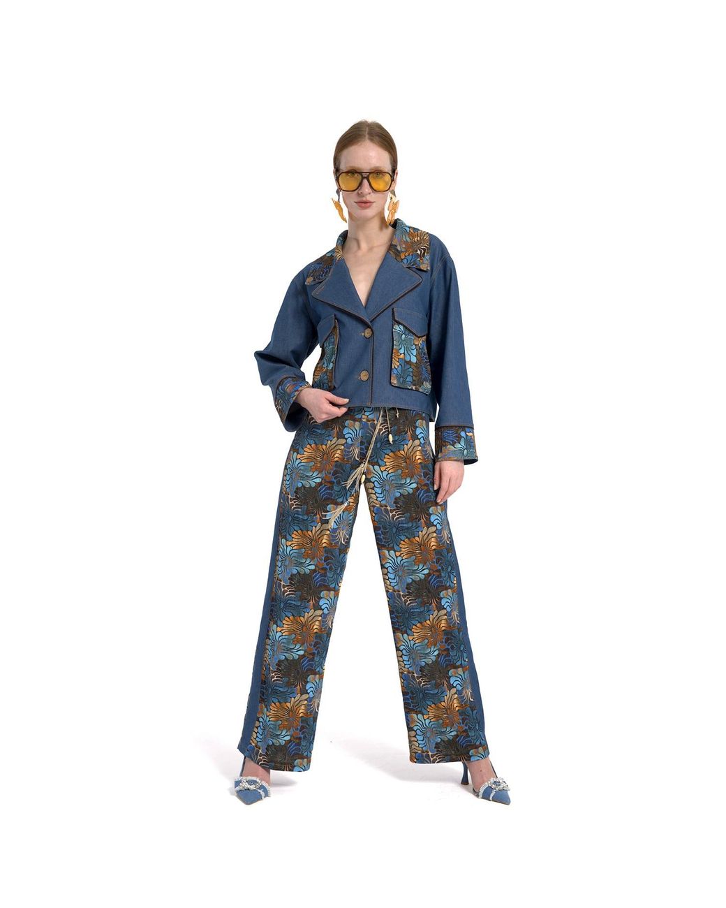 Lalipop Design Blue Cropped Denim Jacket