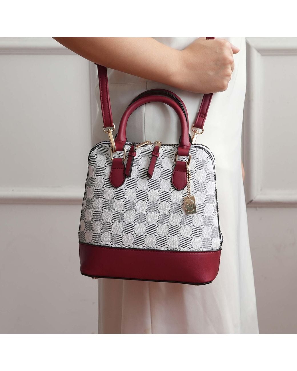 Mkf Collection - J'omor Red Marjorie Circular Print Satchel Bag