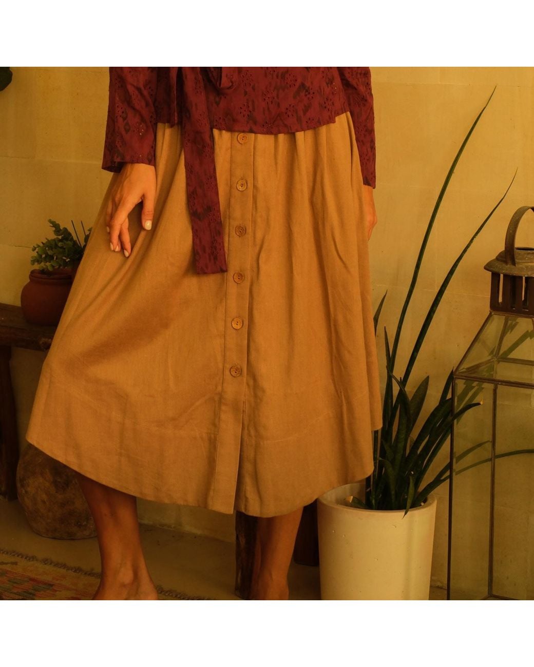 Em & Shi Brown Neutrals Twig Button Down Skirt