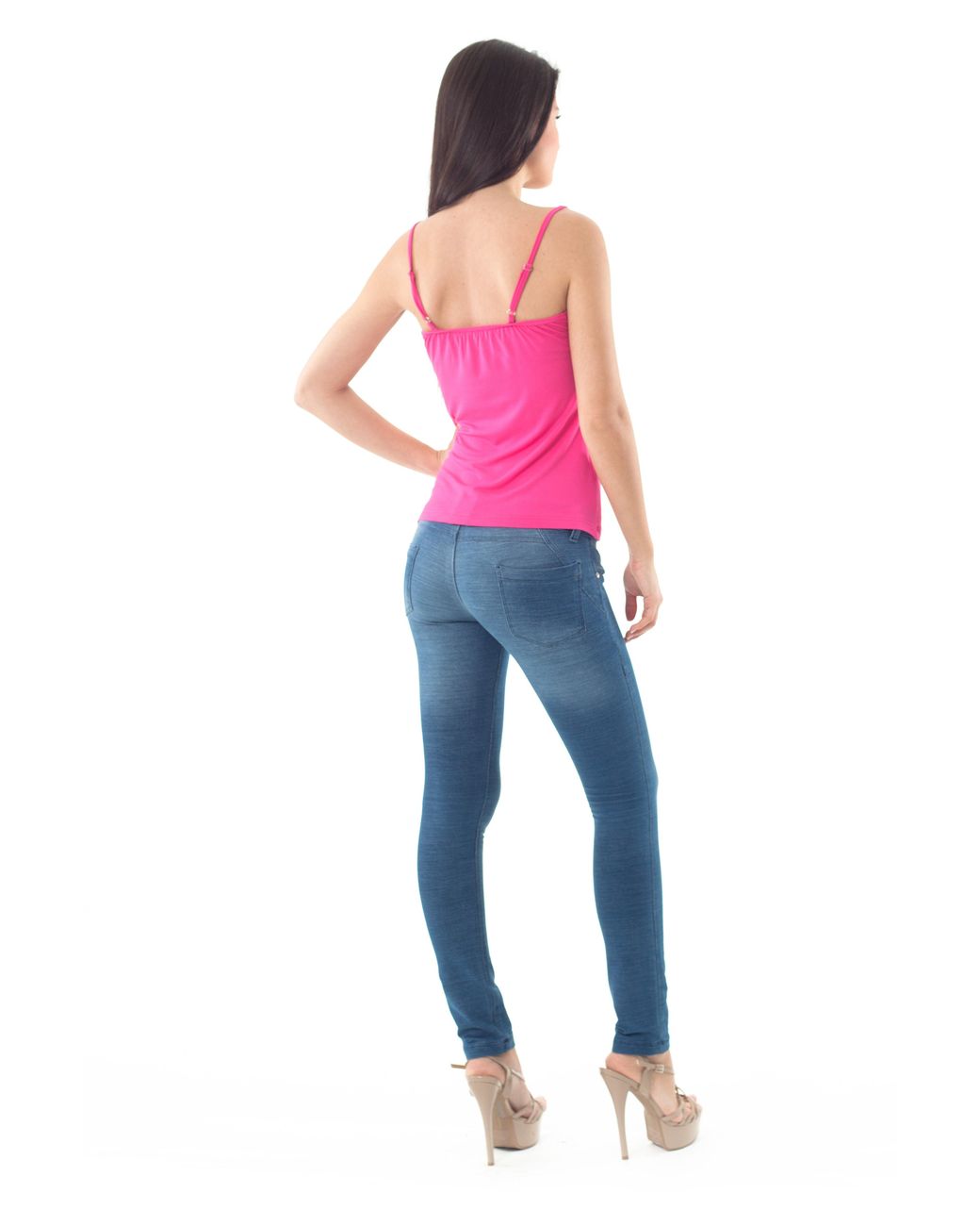 Conquista Pink Spaghetti Strap Keyhole Top