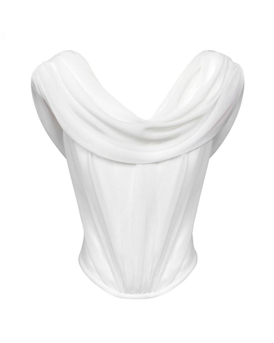 POST MERIDIEM White Draped Cowl-Neck Top With Front Panel Draping