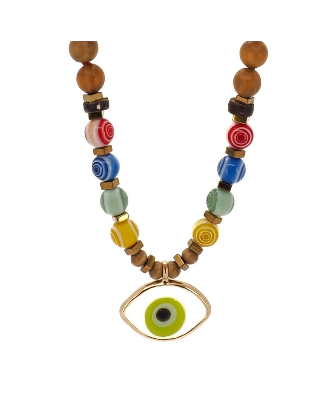 Ebru Jewelry Metallic Evil Eye Pendant Colorful Beaded Good Vibes Necklace