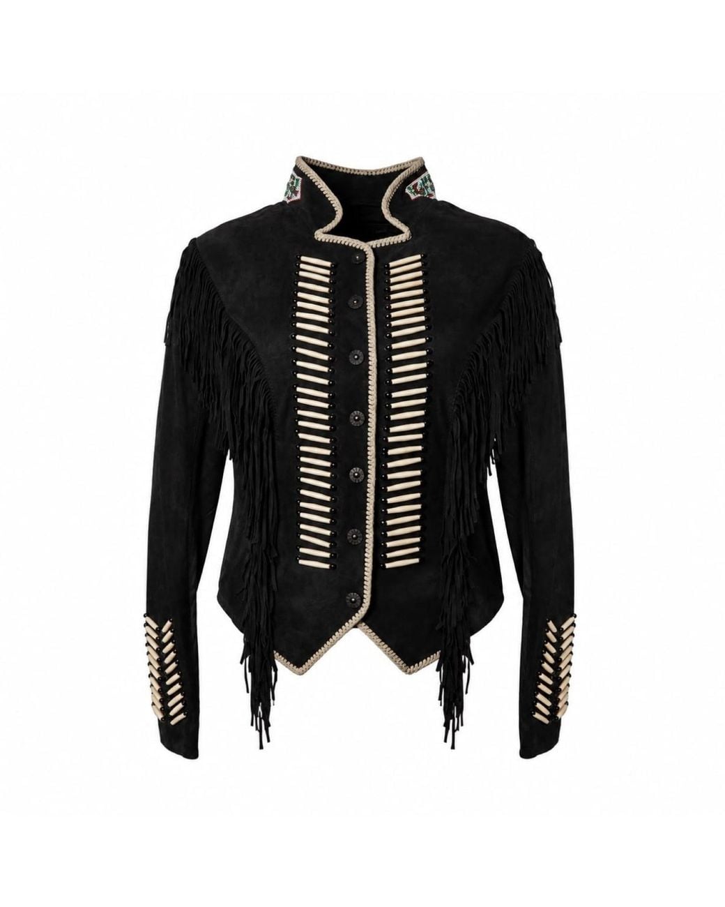 Zasta Studio Black Warrior Suede Leather Jacket With Fringes