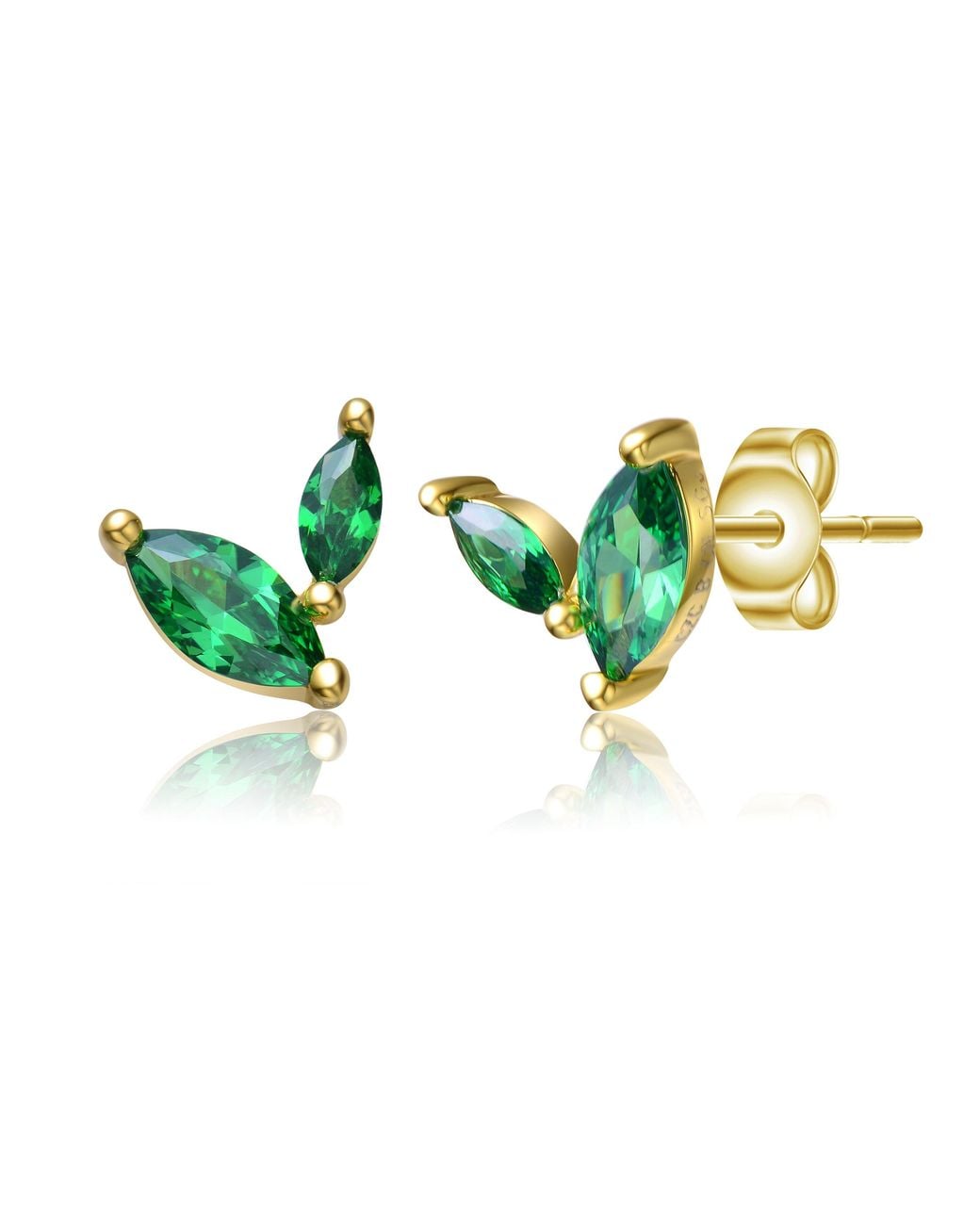 Genevive Jewelry Green Rachel Glauber Kids Plated Cubic Zirconia Fern Leaf Stud Earrings