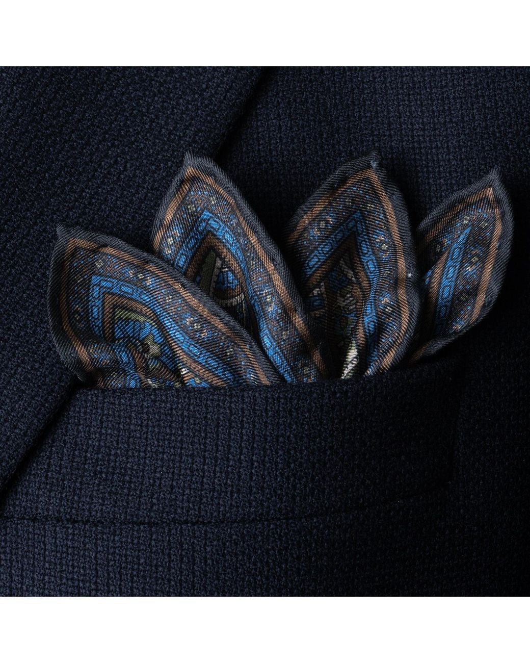 Otway & Orford Blue 'Cypress' Paisley Silk Pocket Square for men