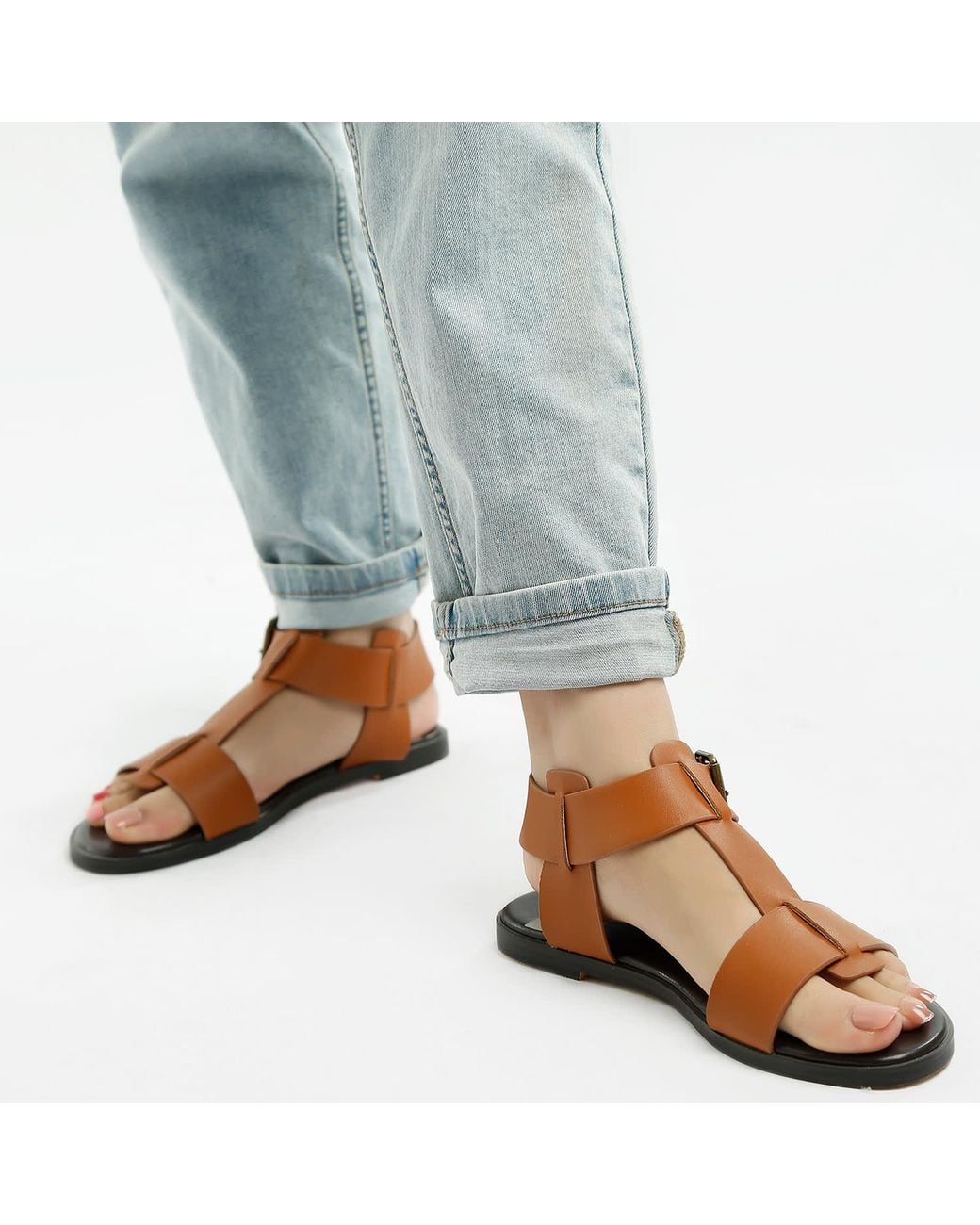 Rag & Co Brown Shayla Gladiator Flat Sandals